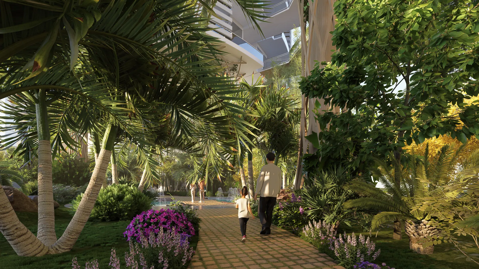 A planted walk through the Lakhani Sky Homes podium garden