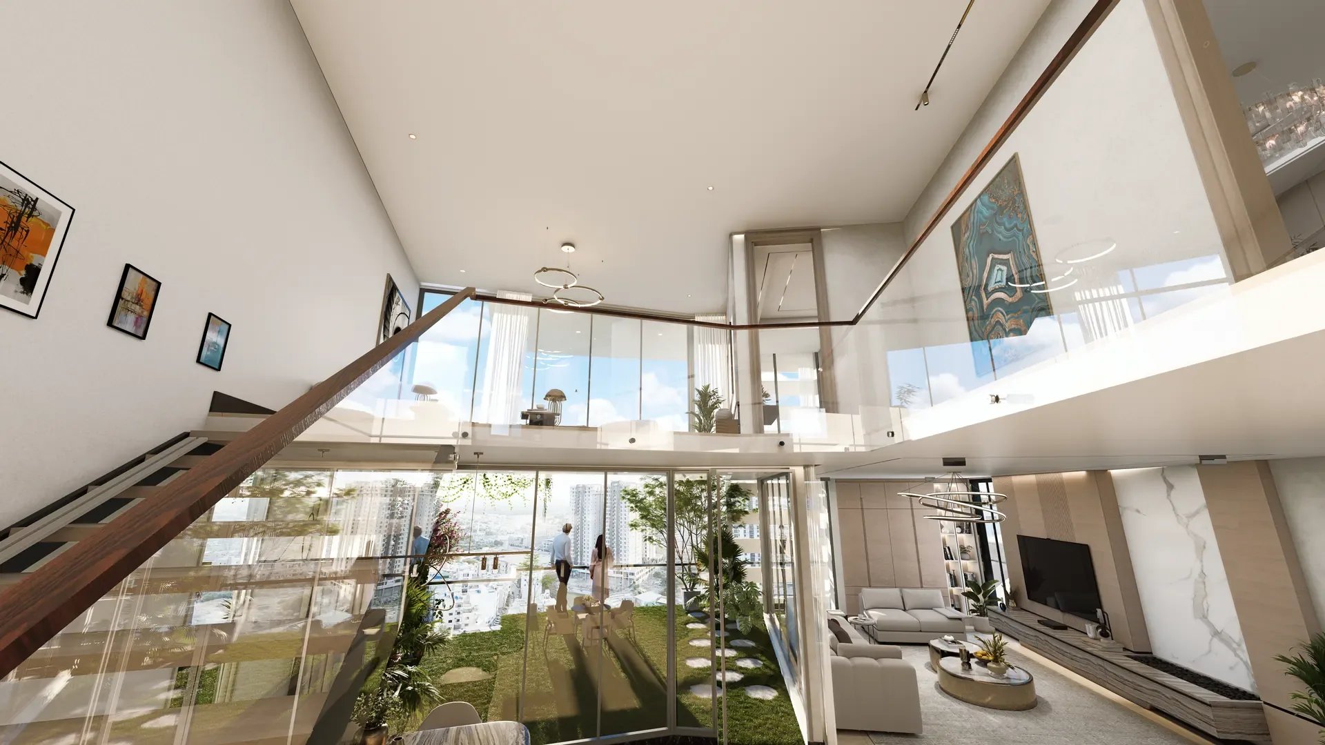 The upper level of a Sky Homes duplex, looking back over the city.